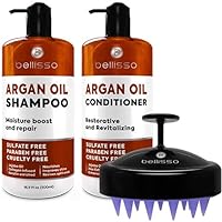 BELLISSO Argan Oil Shampoo and Conditioner Set and Scalp Massager and Wet Shampoo Brush