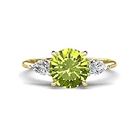 Peridot 2.24 ctw Hidden Halo accented Side Lab Grown Diamond Engagement Ring Set in Tiger Claw prong setting in 14K Gold