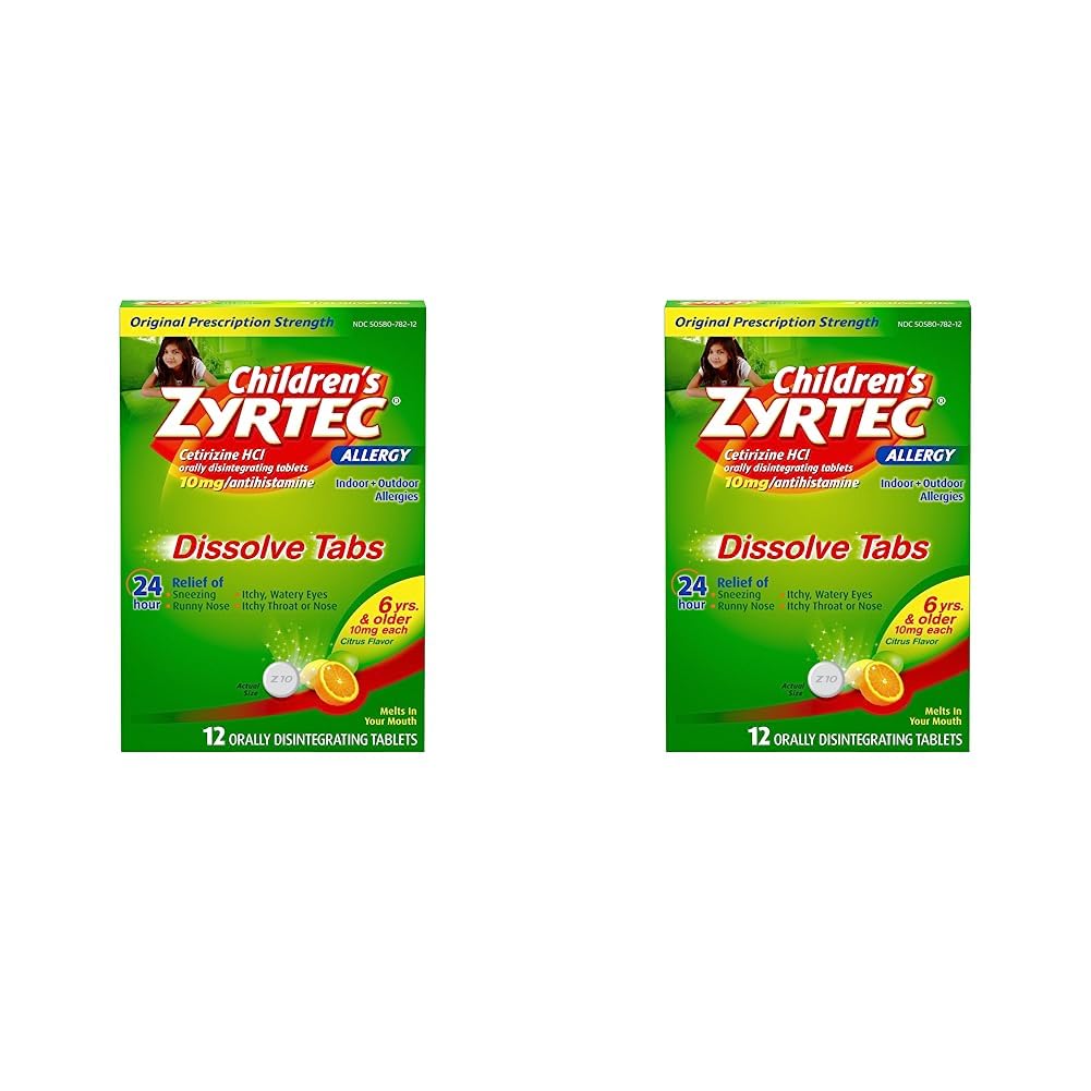 Zyrtec Children's 24 HR Dissolving Allergy Relief Tablets with Cetirizine, Citrus Flavored, 12 ct (Pack of 2)