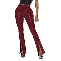 Womens Stretchy Faux Leather Leggings Pants Women's Sexy PU Leather PantsClassic High Waist Elastic Flare Pants
