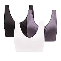 Women's 3 Piece Medium Support Tank Top Seamless Push Up Workout Exercise Yoga Sport Bra Lift Up Wirefree T-Shirt Bras