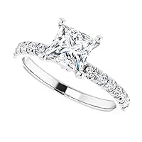14K Solid White Gold Handmade Engagement Ring 1.0 CT Princess Cut Moissanite Diamond Solitaire Wedding/Bridal Ring Set for Women/Her Propose Rings