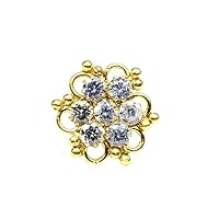 Round Cut D/VVS1 Diamond Flower Nose Pin for Women's 14K Yellow Gold Plated 925 Sterling Silver