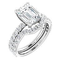 10K Solid White Gold Handmade Engagement Rings 1 CT Emerald Cut Moissanite Diamond Solitaire Wedding/Bridal Ring Set for Wife, Promise Rings