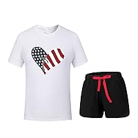 My First Fourth of July Baby Girl Outfit 6 Months Heart Printed T Shirt Drawstring Short Summer 2 PCS Sets
