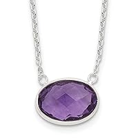 925 Sterling Silver Polished Oval Purple CZ Cubic Zirconia Simulated Diamond With 1in Extension Necklace 16.25 Inch Measures 11mm Wide Jewelry for Women