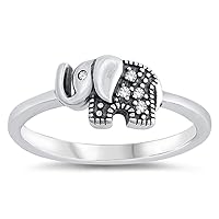 Clear CZ Elephant Animal Fun Ring New 925 Sterling Silver Band Sizes 4-10