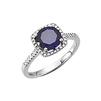 925 Sterling Silver Lab Created Blue Sapphire Round 7mm Blue Sapphire .01 Dwt Diamond Ring Jewelry for Women - Ring Size Options: 5 6 7 8