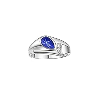 Rylos Cabochone Pear Tear Drop Blue Star Sapphire & Diamond Ring - September Birthstone*