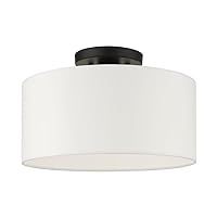 Livex Lighting 41097-04 Meridian Collection 1-Light Semi Flush Mount Ceiling Light with Off-White Hardback Fabric Shade, Black