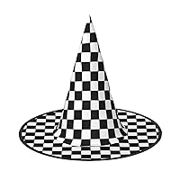 MQGMZ Mqgmzblack And White Checkered Print Enchantingly Halloween Witch Hat Cute Foldable Pointed Novelty Witch Hat