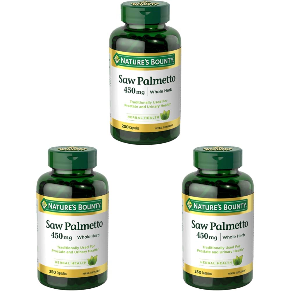 Nature's Bounty Saw Palmetto Support for Prostate and Urinary Health, Herbal Health Supplement, 450mg, 250 Capsules (Pack of 3)