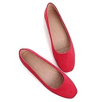 Women's Comfortable Slip On Ballet Shoes Square Toe Dress Flats Soft Walking Flats Red 38(7)