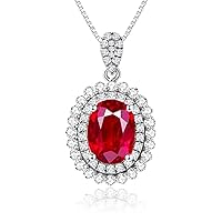 925 Sterling Silver Big Pendant Necklace for Women Oval Gemstone Jewelry 16~18inch
