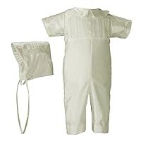 Boys White Pin Tucked 100% Silk Shantung Christening Baptism Special Occasion Coverall