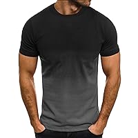 Mens Slim-Fit Short Sleeve T Shirt 2023 Fashion Gradient Color Round Neck Pullover Summer Sports Casual Tee Shirts
