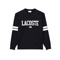 Lacoste Men's Long Classic Fit Tee Shirt W/Large Wording on Front and Stripes to Sleeves