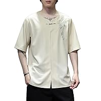 Chinese Style Men's Short Sleeve T-Shirt, Vintage Hanfu Men's Casual Top