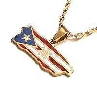 Puerto Rico Map Frog Colored Flag Pendant Necklaces Gold Color PR Puerto Ricans Jewelry