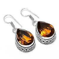 Citrine 925 Sterling Silver Earrings - 1.2 Inch Size | Handcrafted Gemstone Jewelry for Radiant Style