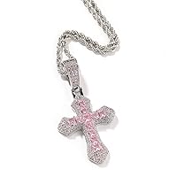 Hip Hop Jewelry Cross Pendant Necklace Gold Filled Colorful CZ Zricon Bling Necklace with Stainless Chain Rapper Accessories Gift