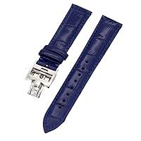 19mm 20mm 22mm Double-Sided Cowhide Watch Bands for Vacheron VC Watch Strap Constantin for Men and Women Cow Leather Bracelets (Color : Blue Silver Clasp, Size : 19mm)