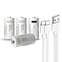 USB Lithium ion 14250 Rechargeable Battery, High Capacity 3.7V 300mAh 1/2 AA Size Rechargeable Can Replace 3.6 Volt LS14250 ER14250 CR14250 Batteries, Fast Charge with Type C Port Cable (4-Pack)