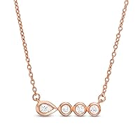 ABHI 0.16 Ct Pear & Round Cut Created Diamond Bar Pendant Necklace 14k Rose Gold Over