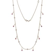 17 Stone Round Pink Sapphire Natural Diamond 1/2 ctw Women Drop Station Necklace 14K Gold