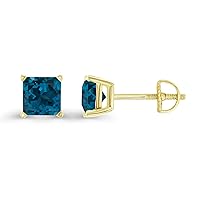 14K Gold Plated 925 Sterling Silver Hypoallergenic 6mm Square Princess Cut Genuine Birthstone Solitaire Screwback Stud Earrings