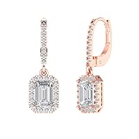 2 ct Brilliant Emerald Cut Genuine Lab grown Diamond Solitaire Studs VVS1-2 G-H 14k Yellow Gold Earrings Screw back