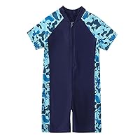 IMEKIS Kids Boys Girls Rash Guard Swimsuit Cute Floral Print Short Sleeve Zip Up One-Piece Bathing Suit Summer Beach Swimwear