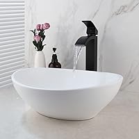 16 Inch Bathroom vessel Sink White Ceramic Sink Above Counter Oval Bathroom Sink Bowl Bathroom Vanity Sink Art Basin