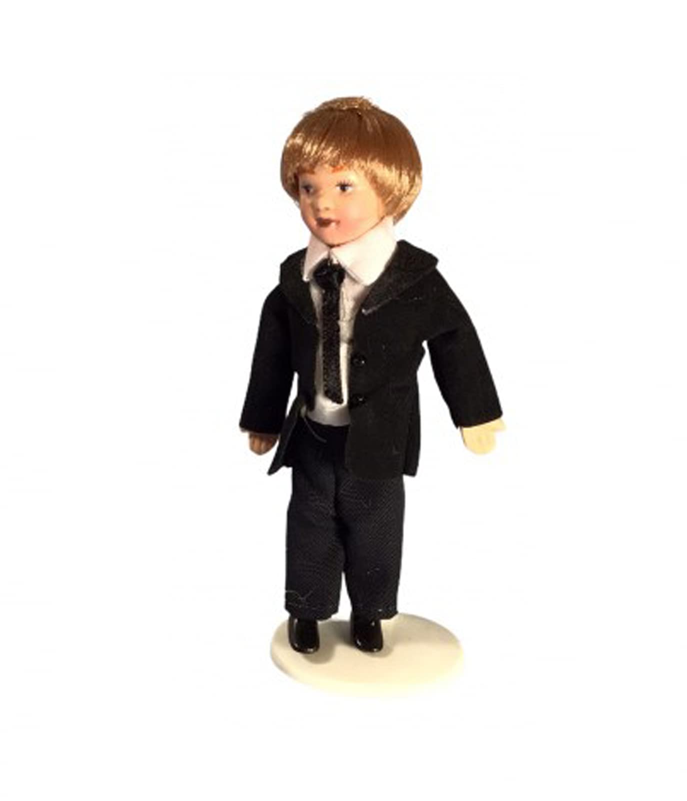 Melody Jane Dolls Houses Dollhouse Smart Little Boy in Black Suit Porcelain 1:12 Scale People