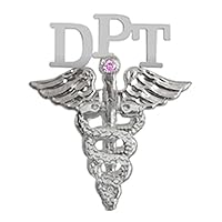 Doctor of Physical Therapy DPT Lapel Pin with Pink Sapphire in Silver