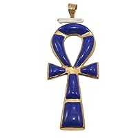 Egyptian Jewelry Ankh Cross Key of Life 18K Solid Yellow Gold necklas Pendant inlaid Labis Lazuli gemstone #9