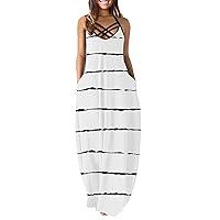 Rvidbe Maxi Dress for Women, Womens Summer Casual Sleeveless V Neck Dress Beach Cover Up Long Cami Maxi Dresses with Pockets