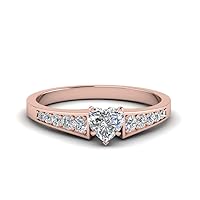 Choose Your Gemstone Graduated Pave Accent Diamond CZ Ring Rose Gold Plated Heart Shape Side Stone Engagement Rings Minimal Modern Design Birthday Gift Wedding Gift US Size 4 to 12