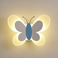 Modern Minimalist Creative Wall Light，Boy Girl Child Room Wall Lamp，Led Butterfly Wall Sconces for Bedroom Bedside Decorative Lights Illumination Lamp (Color : Blue)