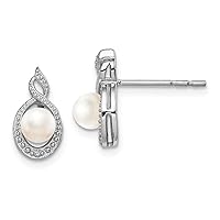 925 Sterling Silver Polished Open back Post Earrings Freshwater Cultured Pearl and Diamond Earrings Measures 13x7mm Wide Jewelry for Women