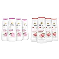 Dove Body Wash Renewing Peony Rose Oil and Rebalancing White Peach Rice Milk 4 Count 20 oz