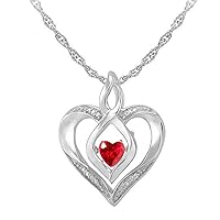 0.50 CT Heart Cut Created Ruby & Diamond Heart Pendant Necklace 14k White Gold Over