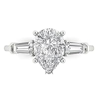 Clara Pucci 2.3 ct Pear cut Lab Created Diamond VVS1-2 G-H 14k White Gold Solitaire W/Accent 3Stone Engagement Wedding Anniversary Ring