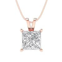 Clara Pucci 2.0 ct Princess Cut Genuine Lab Created Grown Cultured Diamond Solitaire SI1-2 G-H 10K White Gold Pendant with 18