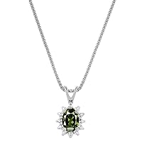 Rylos Diamond & Green Sapphire Pendant Necklace Sterling Silver or 14K Yellow Gold Plated Silver