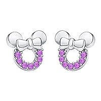 Minnie Mouse Bow Earrings Gemstone 14k White Gold Over Sterling Silver Screwback Girls Earrings