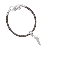 Silvertone Good Luck Italian Horn Infinity Shimmer Grey Leather Bracelet