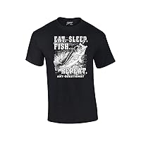 Fishing Eat Sleep Fish Repeat Funny Outdoors Novelty Short Sleeve T-Shirt Fisherman Bass Trout Catfish Crappie Walleye-Black-Small