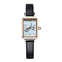 Personalized Rectangle Picture Watch Rose Gold Dial Engrave Text Custom Photo Watch for Women (Black)