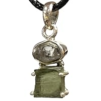 Moldavite with Large Piece Herkimer Diamond Sterling Silver Pendant